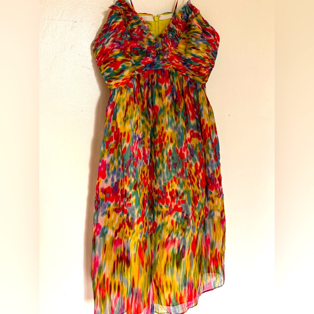 Morgan McFeeters Multi‎ colored silk spaghetti strap sun dress Sz 8